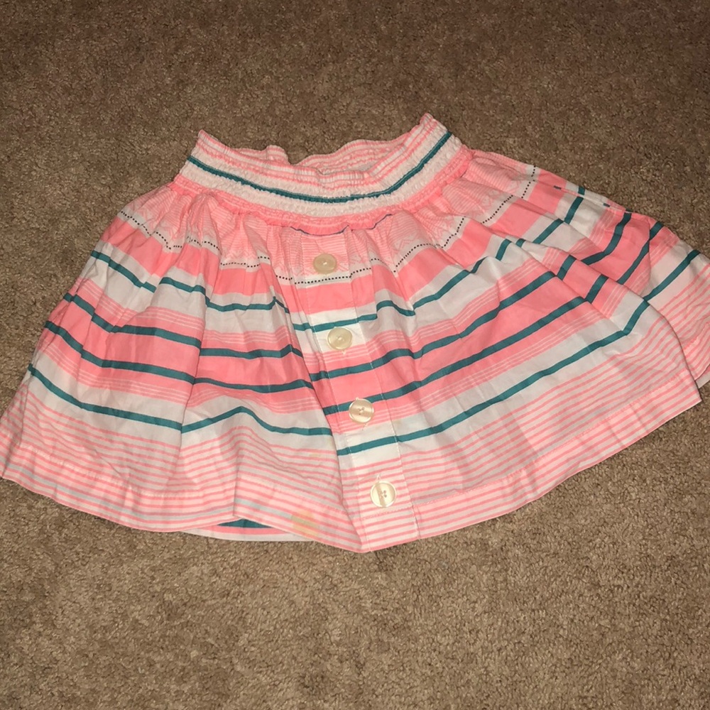 Coral Skirt w/Teal Stripes & Button Detail